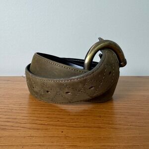 First‎ Issue Liz Claiborne Brown Suede Quilted Belt Brass Buckle Size SMALL